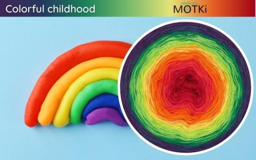 (10) Motek Ombre b/ a Colorful childhood: czerwień/ intensywna czerwień/ pomarańcz/ mandarynka/ słoneczny żółty/ neonowa zieleń/ zielone jabłuszko/ jodła/ petrol/ fiolet