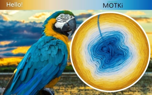 (10) Motek Ombre b/ a Hello!: lazur/ jasny lazur/ cyjan/ jasny błękit/ krem/ jasny żółty/ intensywny żółty/ żółty/ kurkuma/ curry