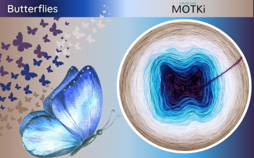 (10) Motek Ombre b/ a Butterflies: fiolet/ ciemny niebieski/ lapis/ cyjan/ jasny błękit/ biały/ popielaty/ chłodny beż/ zimny beż/ beżowo-szary