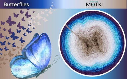 (10) Motek Ombre b/ a Butterflies: beżowo-szary/ zimny beż/ chłodny beż/ popielaty/ biały/ jasny błękit/ cyjan/ lapis/ ciemny niebieski/ fiolet