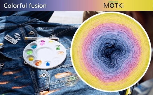 (10) Motek Ombre b/ a Colorful fusion: indygo/ jeans/ błękit/ krokus/ wrzos/ róż/ łososiowy/ słoneczny żółty/ intensywny żółty/ limetka