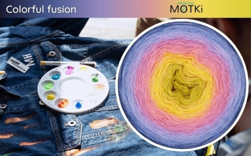 (10) Motek Ombre b/ a Colorful fusion: limetka/ intensywny żółty/ słoneczny żółty/ łososiowy/ róż/ wrzos/ krokus/ błękit/ jeans/ indygo