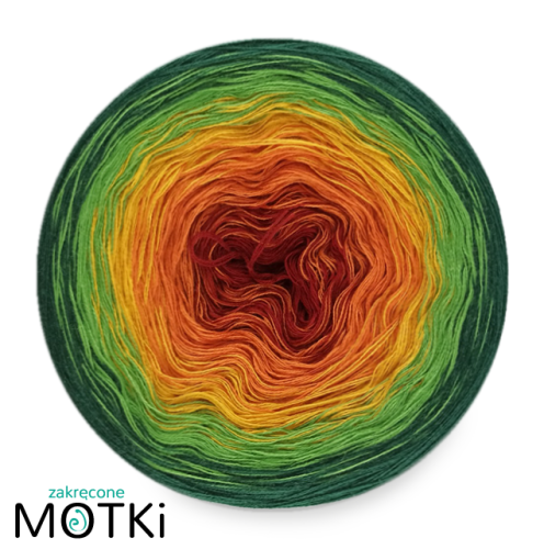 (5) Włóczka Ombre bawełna/akryl B97: burgund/ koniak/ kurkuma/ zieleń/ butelkowa zieleń