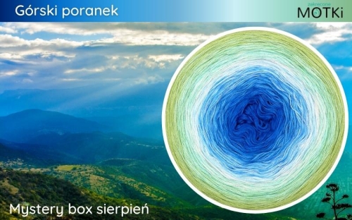 (8) Motek Ombre bawełna/akryl Górski poranek: lazur/ jasny lazur/ cyjan/ jasny błękit/ krem/ pistacja/ mięta/ liściasta zieleń