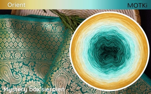 (8) Motek Ombre bawełna/akryl Orient: ciemny szmaragd/ morski/ opal/ ciemna pistacja/ jasna pistacja/ jasny żółty/ intensywny żółty/ kurkuma