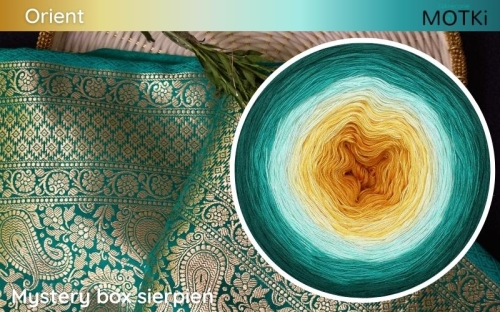 (8) Motek Ombre bawełna/akryl Orient: kurkuma/ intensywny żółty/ jasny żółty/ jasna pistacja/ ciemna pistacja/ opal/ morski/ ciemny szmaragd