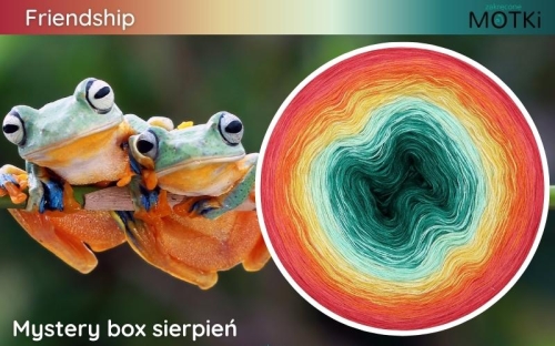 (8) Motek Ombre bawełna/akryl Friendship: ciemny szmaragd/ morski/ pistacja/ jasny żółty/ intensywny żółty/ mango/ jasny koral/ koral