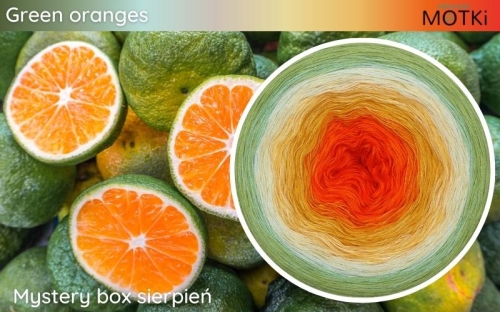 (8) Motek Ombre bawełna/akryl Green oranges: pomarańcz/ jasny pomarańcz/ żółty/ intensywny żółty/ jasny żółty/ jasna pistacja/ mięta/ liściasta zieleń