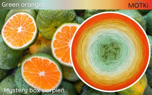 (8) Motek Ombre bawełna/akryl Green oranges: liściasta zieleń/ mięta/ jasna pistacja/ jasny żółty/ intensywny żółty/ żółty/ jasny pomarańcz/ pomarańcz