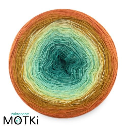 (5) Włóczka Ombre bawełna/akryl B93: opal/ pistacja/ jasny żółty/ curry/ koniak