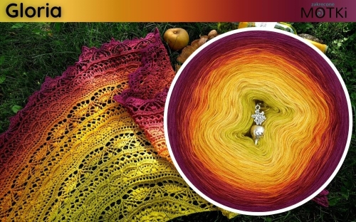 (8) Motek Ombre bawełna/akryl Gloria: bawełna/akryl: limetka/ intensywny żółty/ żółty/ kurkuma/ koniak/ cegła/ malaga/ jeżyna