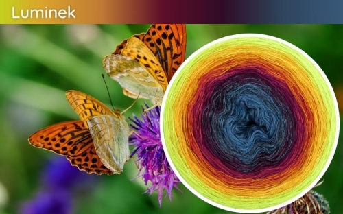 (10) Motek Ombre b/ a Luminek: denim/ indygo/ ciemny denim/ ciemna jeżyna/ jeżyna/ cegła/ curry/ kurkuma/ limetka/ neonowa zieleń