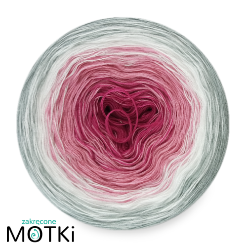 (4) Włóczka Ombre bawełna/akryl B51: fuksja/ róż/ biały/ jasny szary