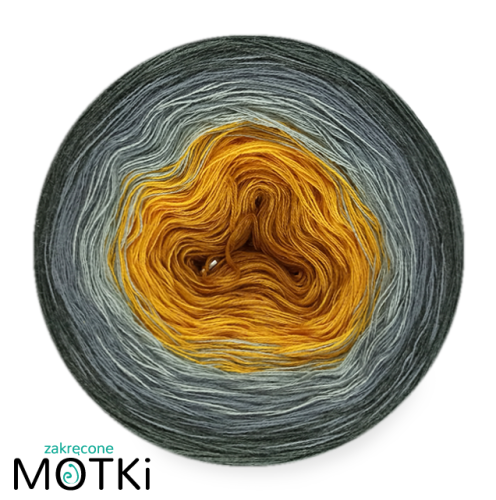 (5) Włóczka Ombre bawełna/akryl B108: curry/ kurkuma/ jasny szary/ szary/ ciemny szary
