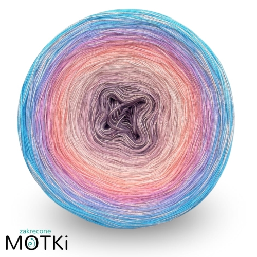 (9) Wanted brudny fiolet/ lila/ pąsowy/ łososiowy róż/ róż/ wrzos/ krokus/ błękit/ cyjan + nitka bawełna 100% brzoskwinia