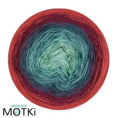 (5) Włóczka Ombre bawełna/akryl B519a: patyna/ jasny petrol/ petrol/ bordo melanż/ cegła