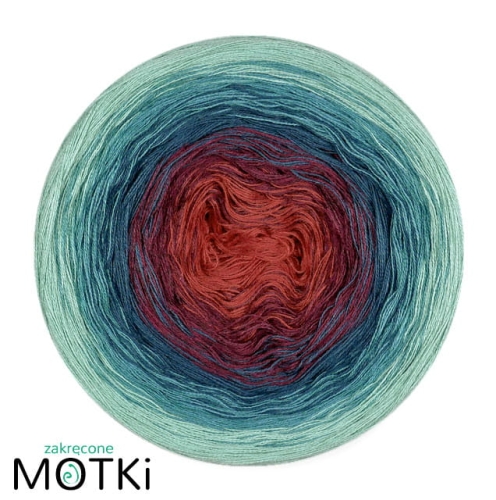 (5) Włóczka Ombre bawełna/akryl B519: cegła/ bordo melanż / petrol/ jasny petrol/ patyna