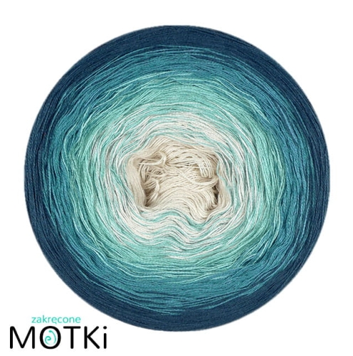 (4)  Włóczka Ombre bawełna/akryl B649: pudrowy beż/ patyna/ jasny petrol/ petrol