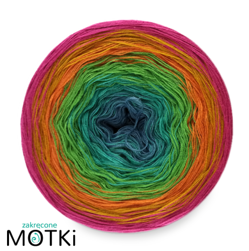 (6) Włóczka Ombre bawełna/akryl B92: niebieski/ opal/ zielony/ koniak/ curry/ fuksja