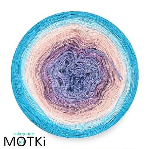 (8) Włóczka Ombre bawełna/akryl Poranna rosa: błękit/ krokus/ jasny fiolet/ pastelowy róż/ pudrowy róż/ biały/ jasny błękit/ cyjan