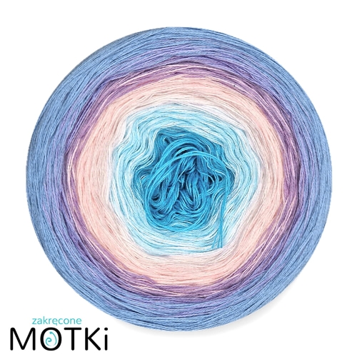 (8) Włóczka Ombre bawełna/akryl Poranna rosa: cyjan/ jasny błękit/ biały/ pudrowy róż/ pastelowy róż/ jasny fiolet/ krokus/ błękit