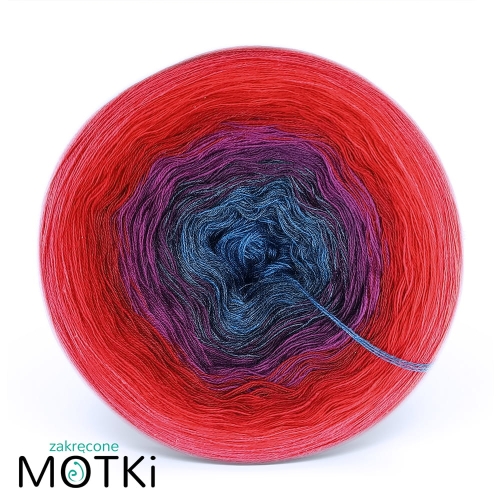 (8) Włóczka Ombre bawełna/akryl Morskie korale: indygo/ ciemny denim/ ciemna jeżyna/ jeżyna/ burgund/ czerwień/ intensywna czerwień/ koral