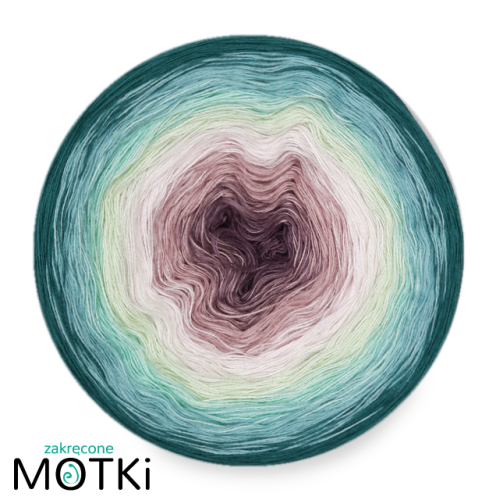 (7) Włóczka Ombre bawełna/akryl B373: brudny fiolet/ lila/ pudrowy róż/ jasna pistacja/ pistacja/ patyna/ ciemny szmaragd