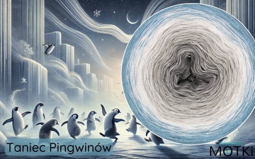 (4)  Bawełna Zero Waste Taniec Pingwinów: szary/ jasny szary/ latte/ patyna