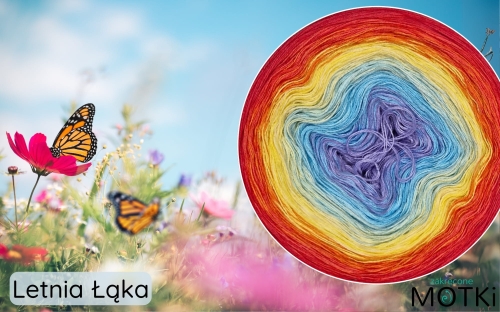 (8) Motek Ombre bawełna/akryl Letnia Łąka: krokus/ baby blue/ jasny błękit/ jasny żółty/ słoneczny żółty/ mango/ jasny koral/ koral
