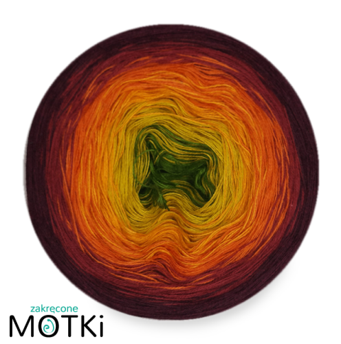 (6) Włóczka Ombre bawełna/akryl B381: paproć/ limetka/ kurkuma/ koniak/ malaga/ bordo
