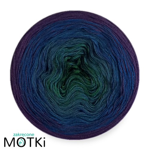(4) Włóczka Ombre bawełna/akryl B460: butelkowa zieleń/ petrol/ ciemny niebieski/ fiolet