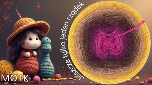 (8) Motek Ombre bawełna/akryl Jeszcze tylko jeden rządek: fuksja/ jeżyna/ ciemna jeżyna/ brąz/ orzech/ ciepły brąz/ curry/ kurkuma