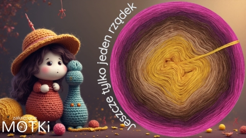 (8) Motek Ombre bawełna/akryl Jeszcze tylko jeden rządek: kurkuma/ curry/ ciepły brąz/ orzech/ brąz/ ciemna jeżyna/ jeżyna/ fuksja