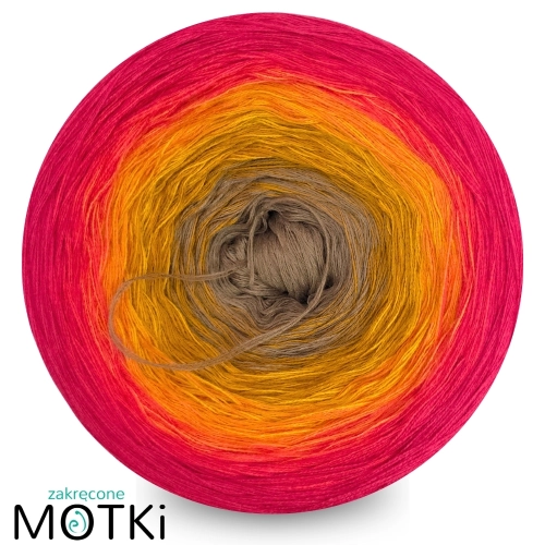 2026 (6) Motek Ombre Chatka z piernika bawełna/ akryl: beżowo-szary/curry/kurkuma/ mango/koral/ piwonia