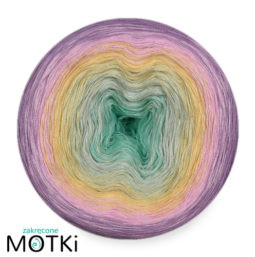 (5) Włóczka Ombre bawełna/akryl B491: pistacja/ jasna pistacja/ jasny żółty/ pastelowy róż/ jasny fiolet