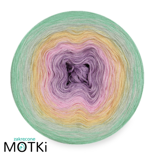 (5) Włóczka Ombre b/a B491a: jasny fiolet/ pastelowy róż/ jasny żółty/ jasna pistacja/ pistacja