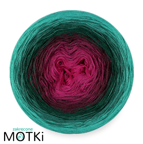 Włóczka Ombre bawełna/akryl B493: fuksja/ jeżyna/ wino/ butelkowa zieleń/ ciemny szmaragd/ opal