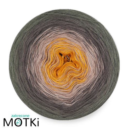 (4) Włóczka Ombre bawełna/akryl B397: kurkuma/ ciemny beż/ szaro-brązowy/ khaki