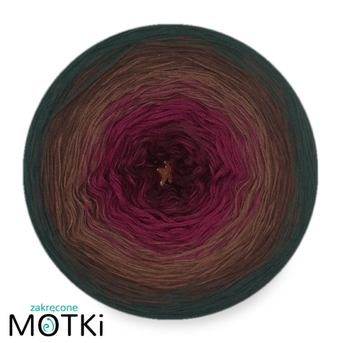 (5) Włóczka Ombre bawełna/akryl W3: bordo melanż/ jeżyna/ orzech/ brąz/ butelkowa zieleń