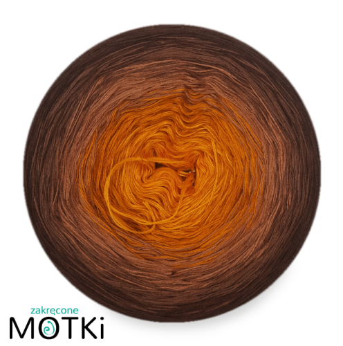 (5) Włóczka Ombre bawełna/akryl W5: kurkuma/ curry/ ciepły brąz/ orzech/ brąz
