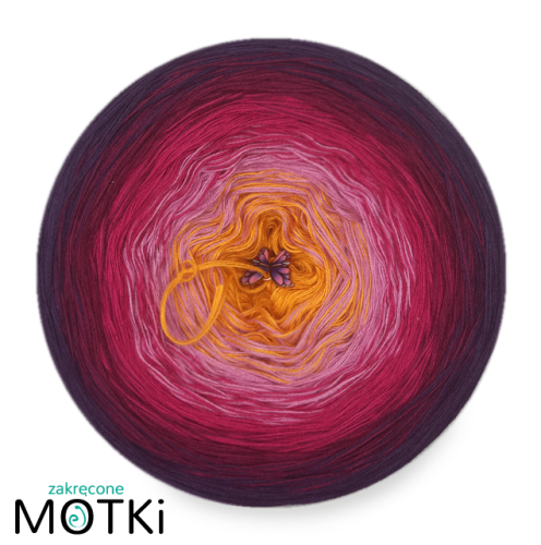 (5) Włóczka Ombre bawełna/akryl W8: kurkuma/ wrzos/ fuksja/ jeżyna/ fiolet