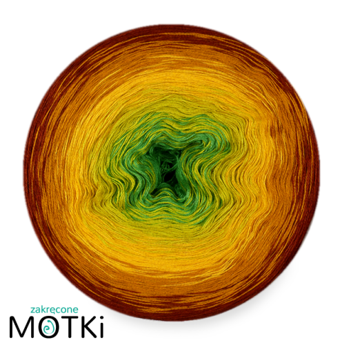 (5) Włóczka Ombre bawełna/akryl B525 zielony/ limetka/ żółty/ curry/ kasztan