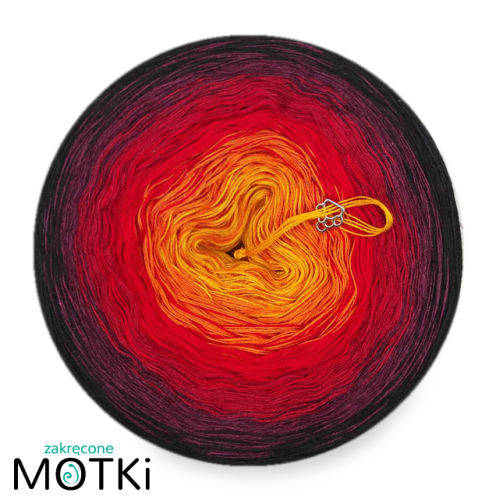 (6) Włóczka Ombre bawełna/akryl B370: kurkuma/ koniak/ czerwień/ burgund/ bordo melanż/ czarny