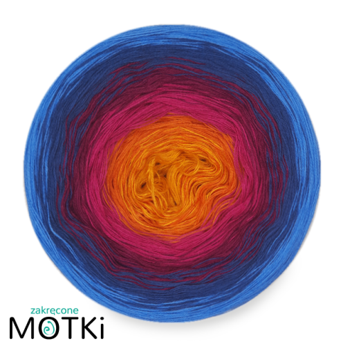 (6) Włóczka Ombre bawełna/akryl B363: kurkuma/ koniak/ fuksja/ jeżyna/ ciemny niebieski/ atrament