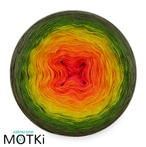 (6) Włóczka Ombre bawełna/akryl B536: koral/ mango/ kurkuma/ limetka/ paproć/ khaki