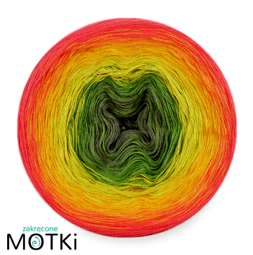 (6) Włóczka Ombre bawełna/akryl B536a: khaki/ paproć/ limetka/ kurkuma/ mango/ koral