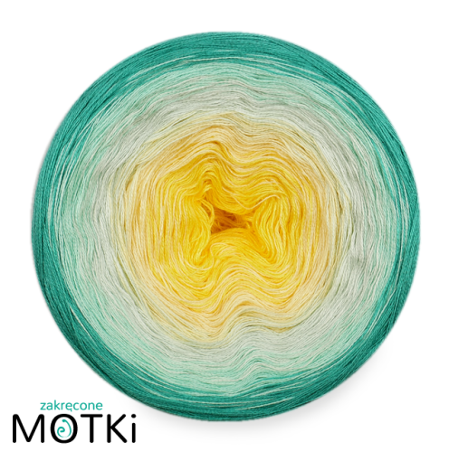 (5) Włóczka Ombre bawełna/akryl B537: słoneczny żółty/ jasny żółty/ jasna pistacja/ pistacja/ opal