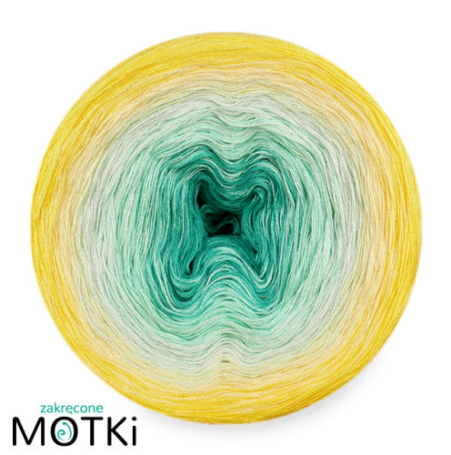 (5) Włóczka Ombre bawełna/akryl B537a: opal/ pistacja/ jasna pistacja/ jasny żółty/ słoneczny żółty