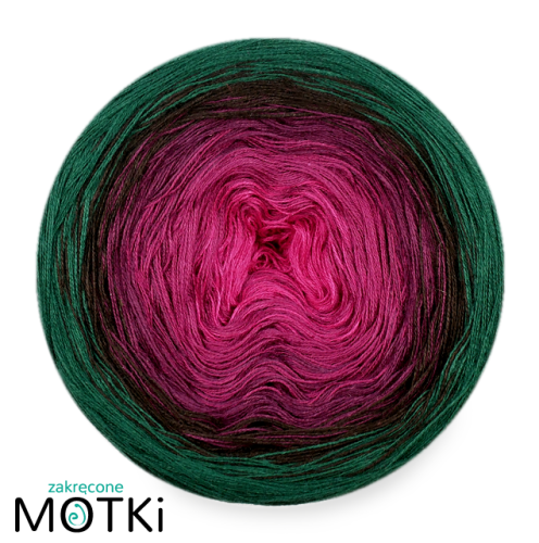 (5) Włóczka Ombre bawełna/akryl B540: fuksja/ jeżyna/ ciemna jeżyna/ czekolada/ butelkowa zieleń