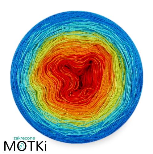(5) Włóczka Ombre bawełna/akryl B542: czerwień/ mandarynka/ kiwi/ turkus/ lazur